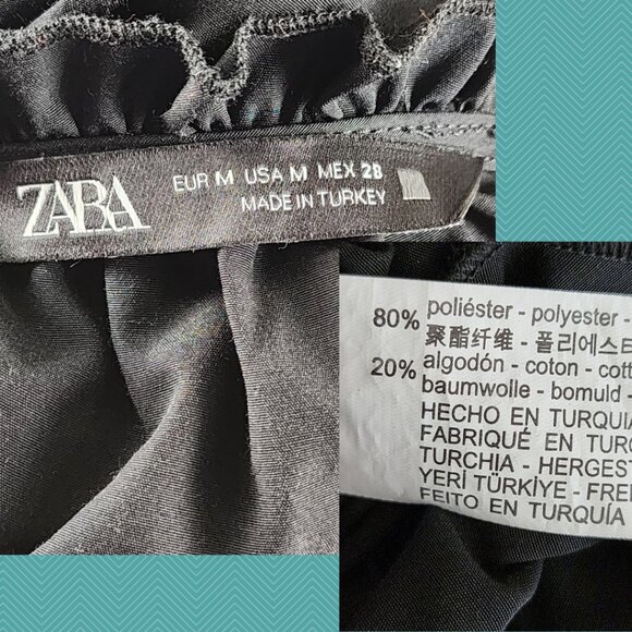 Zara Black Poplin Tie Neck Pleated Midi Long Sleeve Dress - Picture 5 of 5